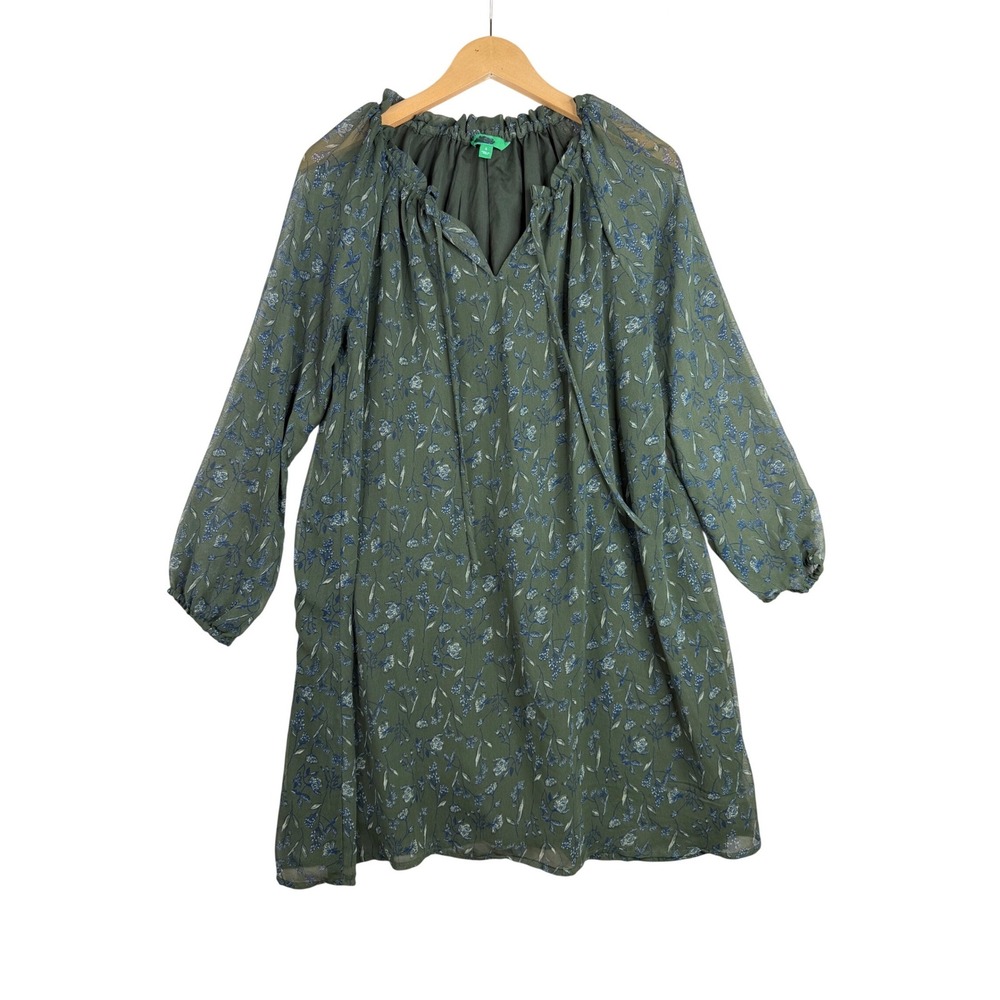 New Dip Floral Print Long Sleeve Shift Dress size Small Green/Blue